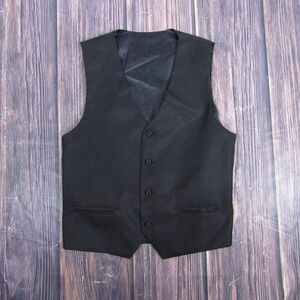 Tazio Vest Mens Medium Black Formal Suit Waistcoat 4 Button Adjustable Back